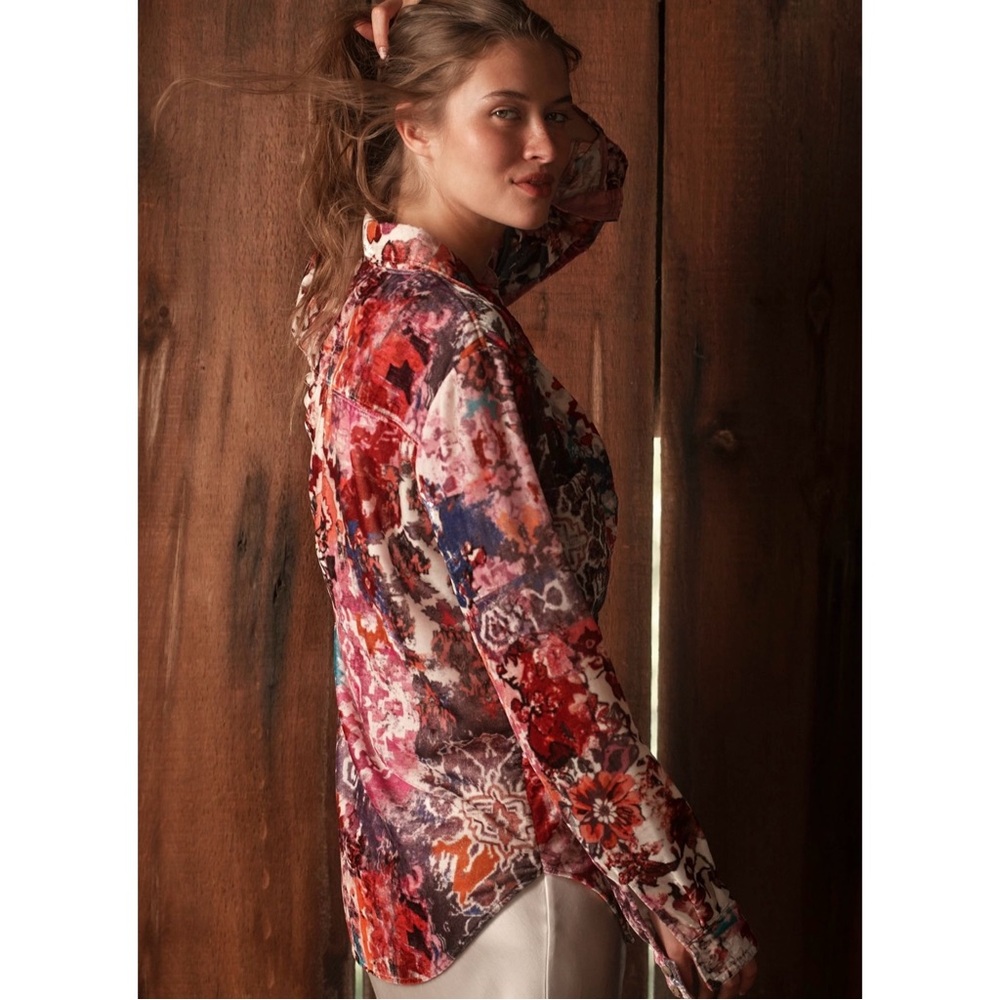 Anthropologie Pilcro The Hadley Velvet Relaxed Button-down Shirt in Pink Sz. 2X - Picture 3 of 14